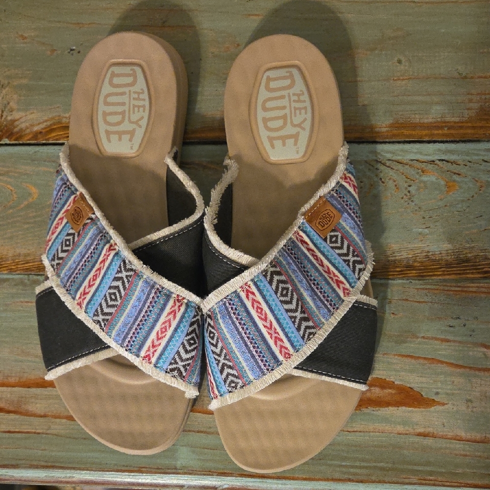 Hey Dude Women's Patterned Sandals - Blue and Red